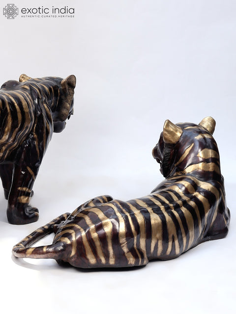 The Pair of Tiger in Resting Gesture | Brass Sculpture