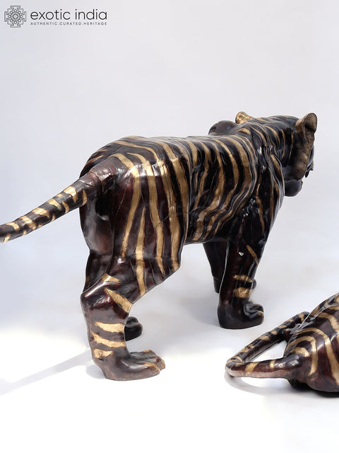 The Pair of Tiger in Resting Gesture | Brass Sculpture
