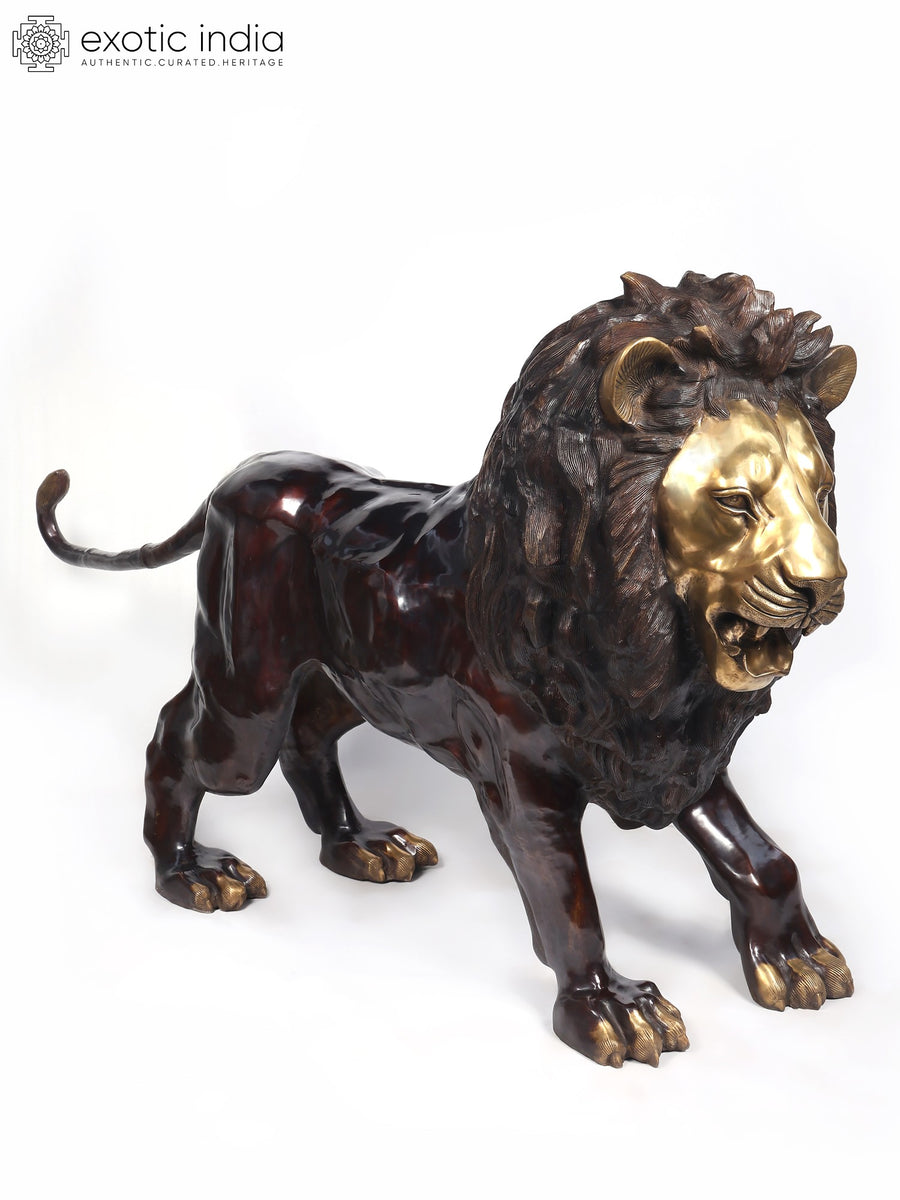 94" Large Hunting Lion Brass Statue for Home Decor