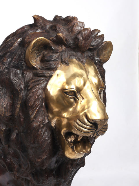 94" Large Hunting Lion Brass Statue | Made In India