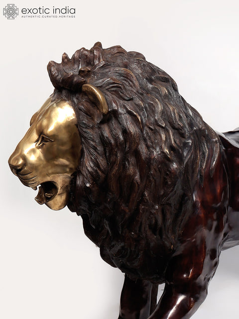 94" Large Hunting Lion Brass Statue | Made In India