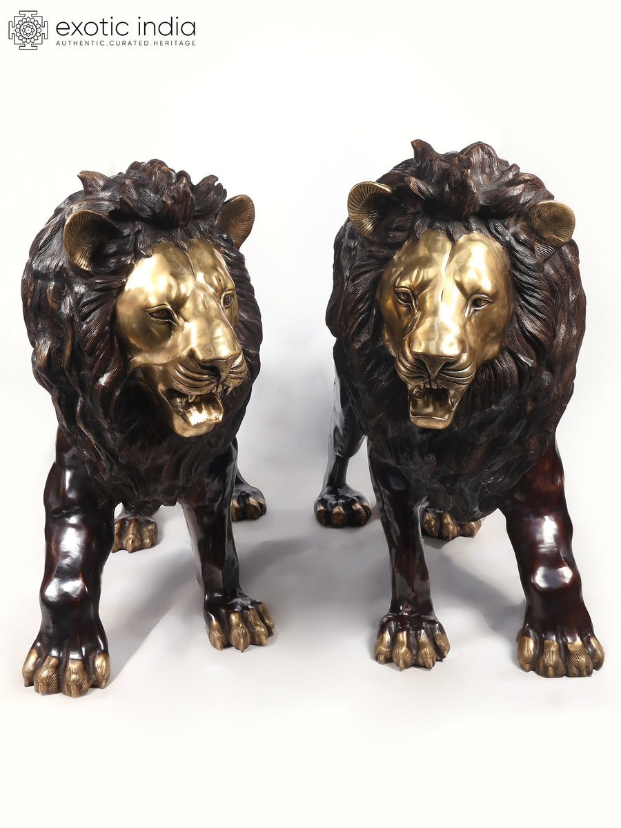 Large Pair of Lion Kings Brass Sculpture Handmade