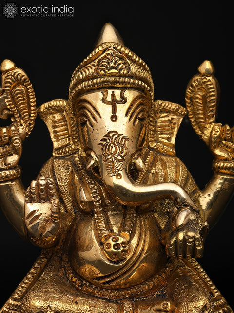 5" Small Chaturbhuja Lord Ganesha – Remover of Obstacles | Brass Sculpture