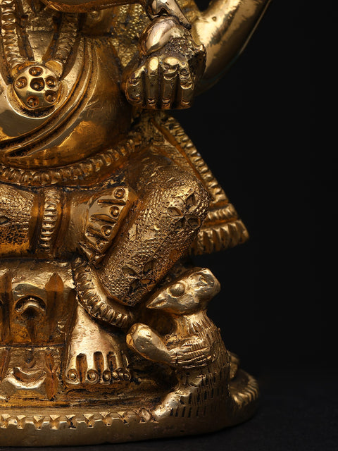 5" Small Chaturbhuja Lord Ganesha – Remover of Obstacles | Brass Sculpture