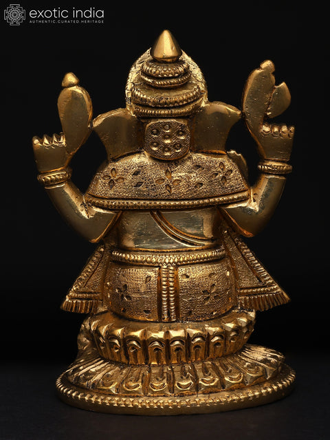 5" Small Chaturbhuja Lord Ganesha – Remover of Obstacles | Brass Sculpture