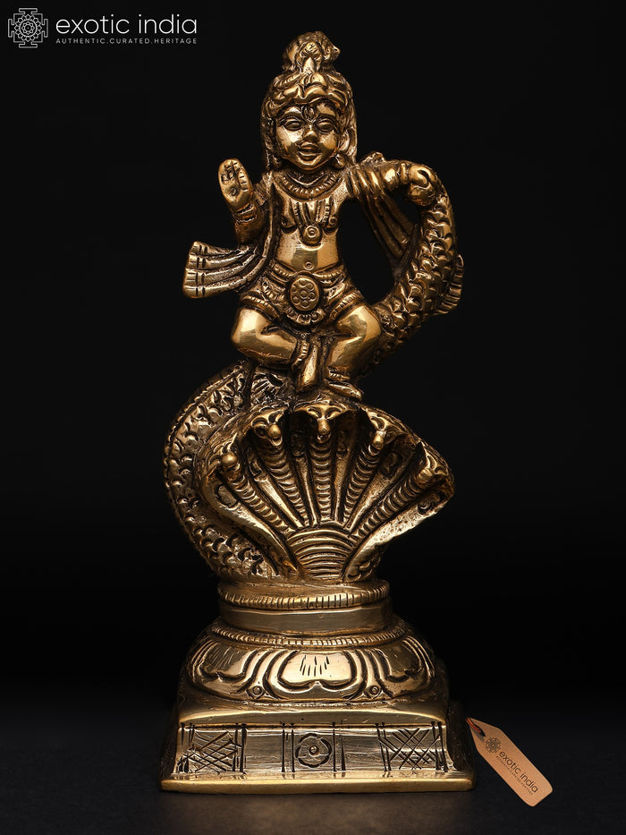 5" Bal Krishna Dancing on Kaliya Serpent Brass Idol