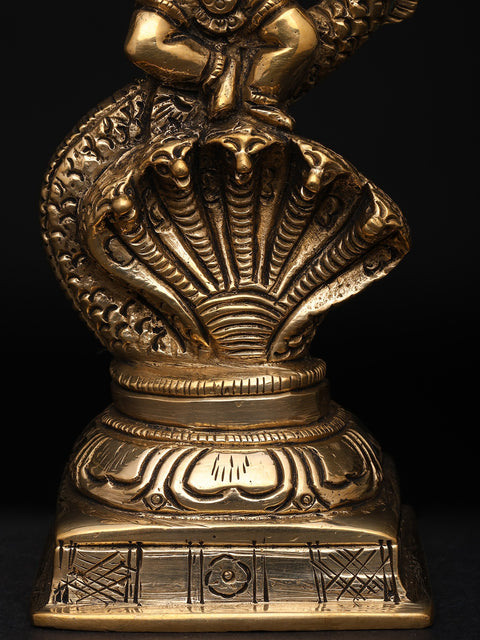 5" Small Bal Krishna Dancing on Kaliya Serpent | Brass Idol
