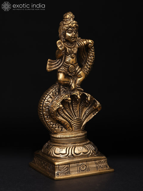 5" Small Bal Krishna Dancing on Kaliya Serpent | Brass Idol