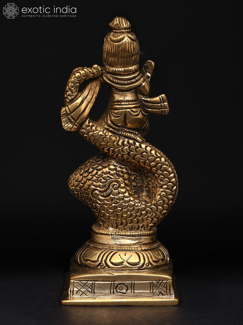 5" Small Bal Krishna Dancing on Kaliya Serpent | Brass Idol