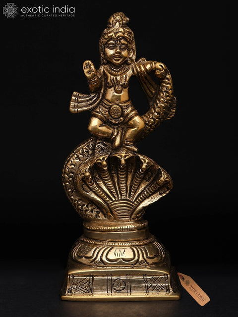 5" Small Bal Krishna Dancing on Kaliya Serpent | Brass Idol