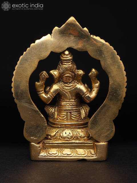 4" Small Lord Ganesha Seated Under The Temple Arch | Brass Statue