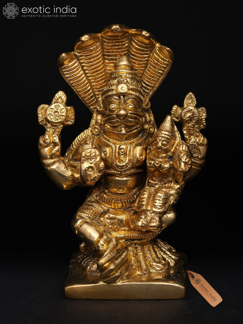 3" Narasimha with Lakshmi and Vasuki Serpent Brass Idol