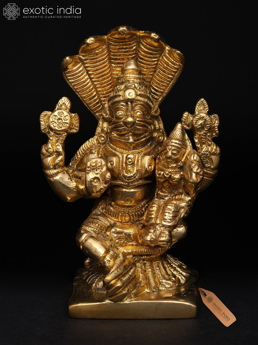 3" Narasimha with Lakshmi and Vasuki Serpent Brass Idol