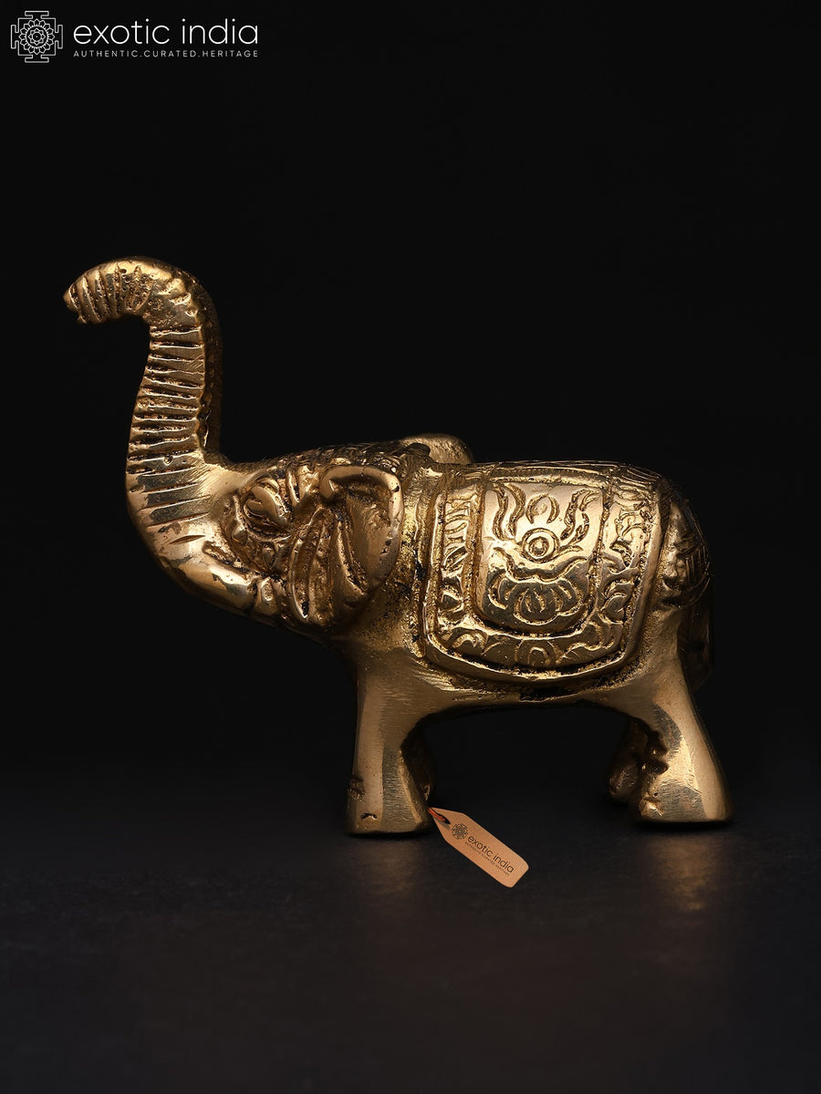 2" Small Brass Elephant Statue with Upraised Trunk