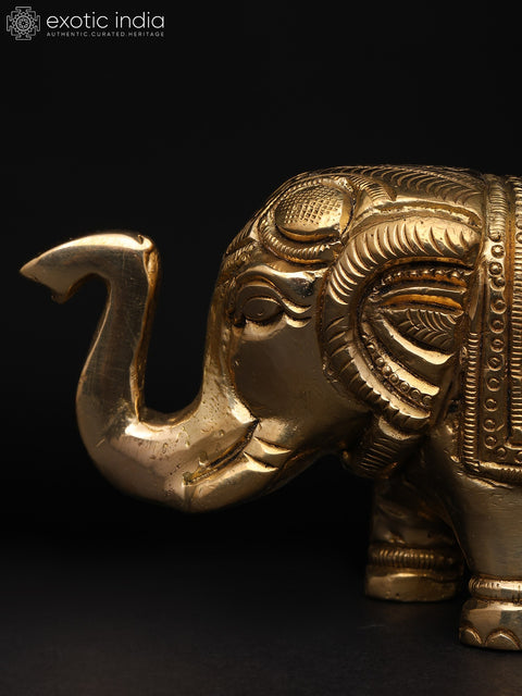 4" Small Decorative Elephant with Intricate Carvings | Brass Sculpture