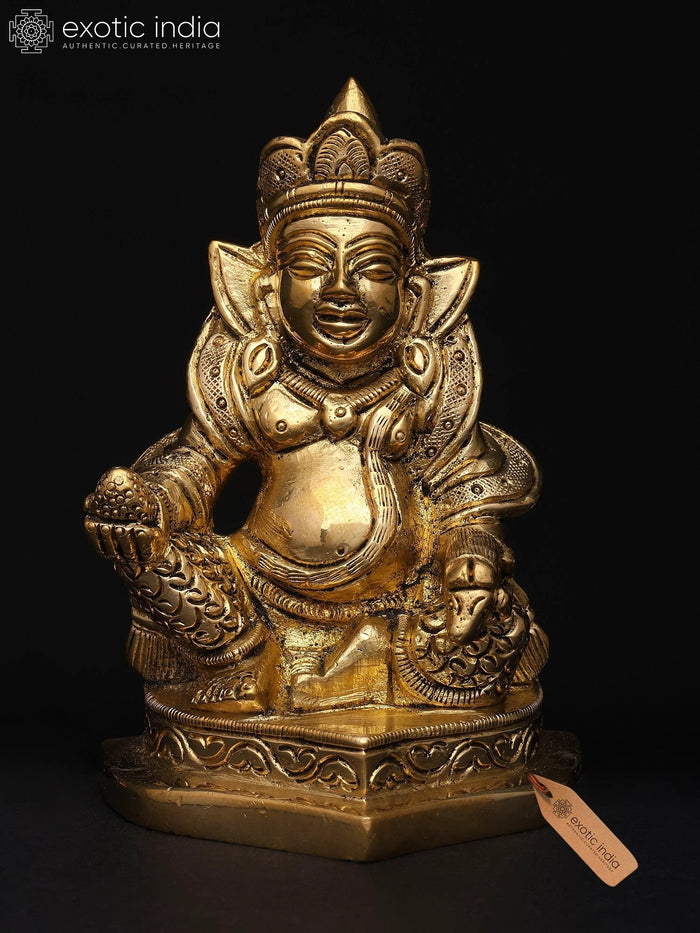 4" Handmade Lord Kubera Brass Idol for Wealth and Prosperity