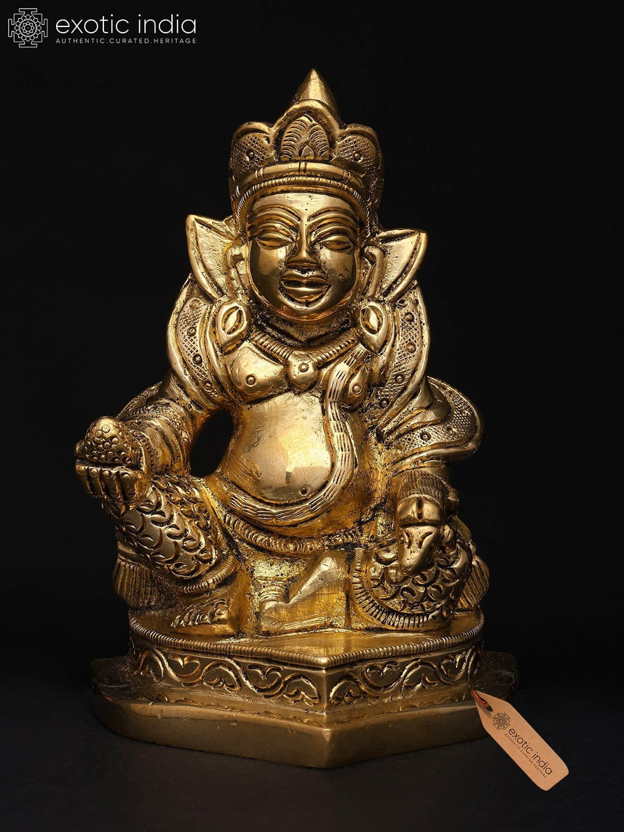 4" Handmade Lord Kubera Brass Idol for Wealth and Prosperity