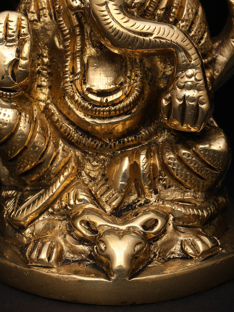 3" Small Lord Ganesha Seated on Mushak – The Divine Four-Armed Form | Brass Sculpture