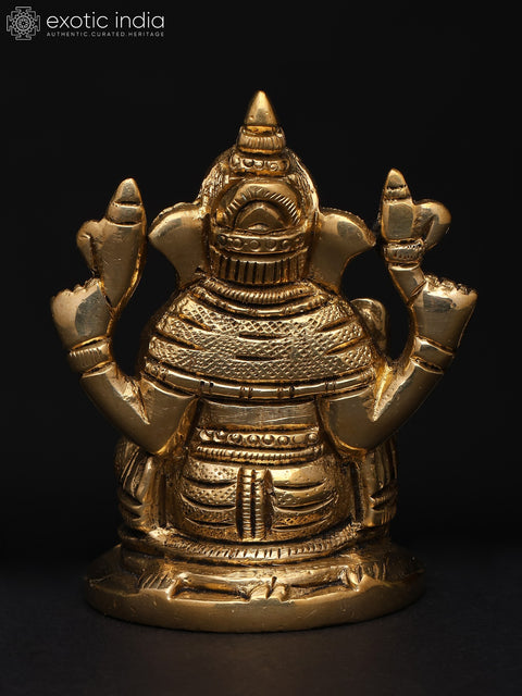 3" Small Lord Ganesha Seated on Mushak – The Divine Four-Armed Form | Brass Sculpture