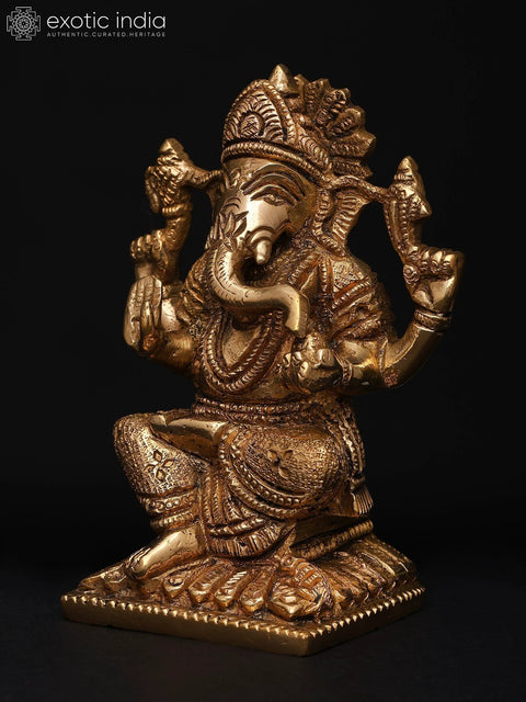 4" Small Lord Ganesha in Blessing Gesture | Brass Statue
