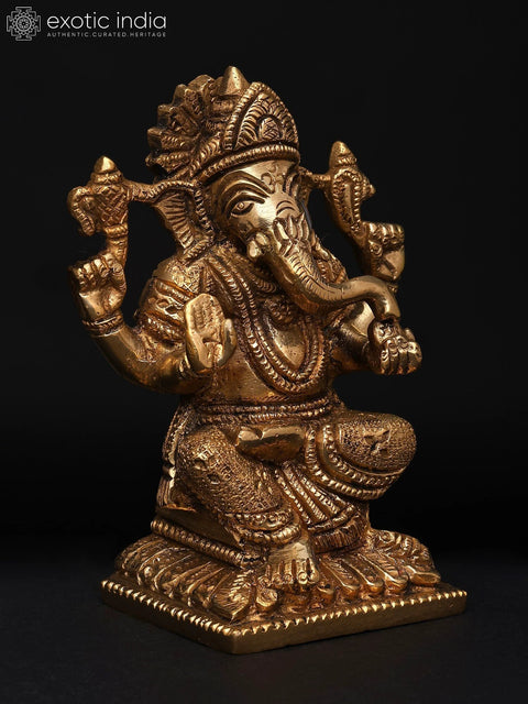 4" Small Lord Ganesha in Blessing Gesture | Brass Statue