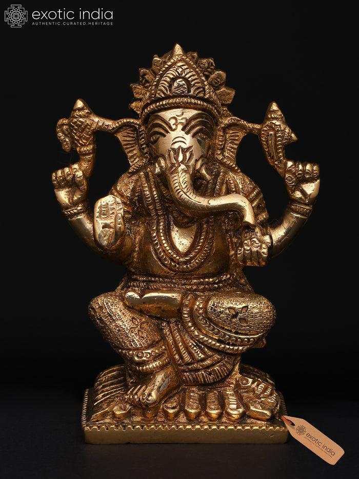 4" Small Lord Ganesha Brass Statue in Blessing Gesture