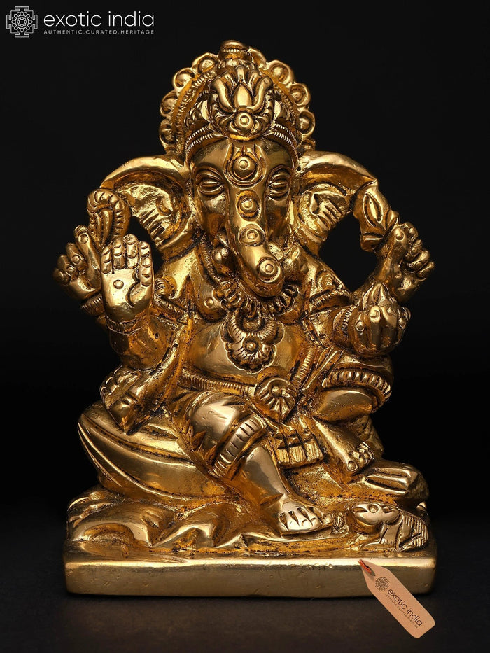 3" Small Ekadanta Brass Ganesha Idol for Home Pooja