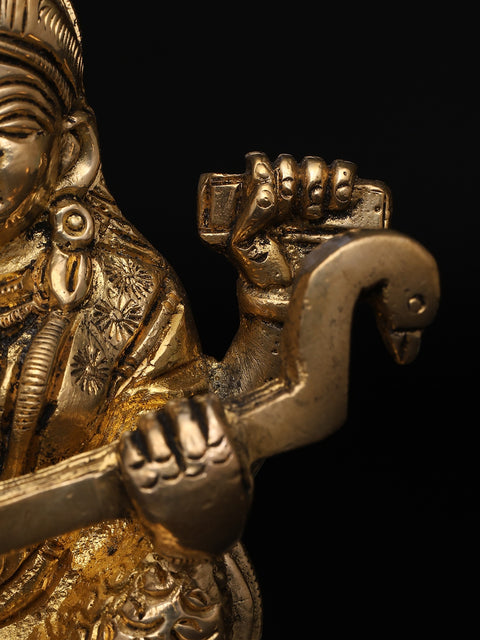 4" Small Goddess Saraswati – The Divine Source of Wisdom and Music | Brass Idol