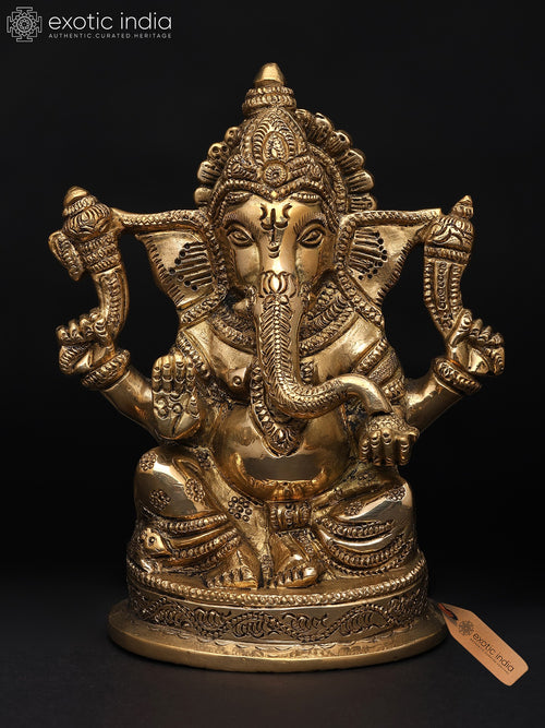 6" Handmade Brass Lord Ganesha Statue for Prosperity and Pooja