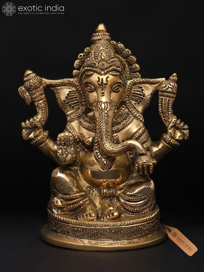 6" Handmade Brass Lord Ganesha Statue for Prosperity and Pooja
