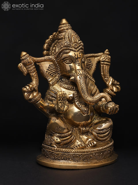 6" Small Lord Ganesha - Giver of Happiness and Prosperity | Brass Statue