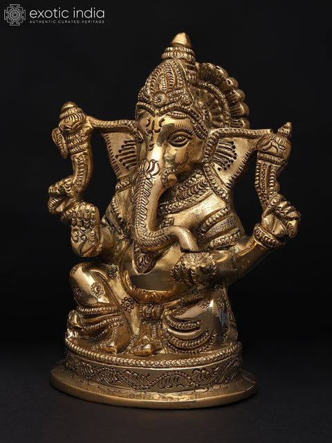 6" Small Lord Ganesha - Giver of Happiness and Prosperity | Brass Statue