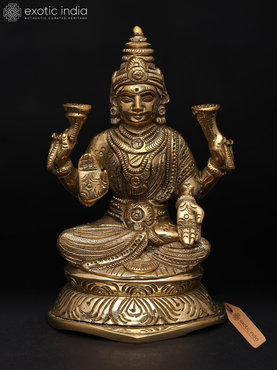 5" Brass Goddess Lakshmi Four Arms Handmade Sculpture