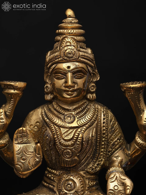 5" Small Goddess Lakshmi with Four Arms | Brass Sculpture