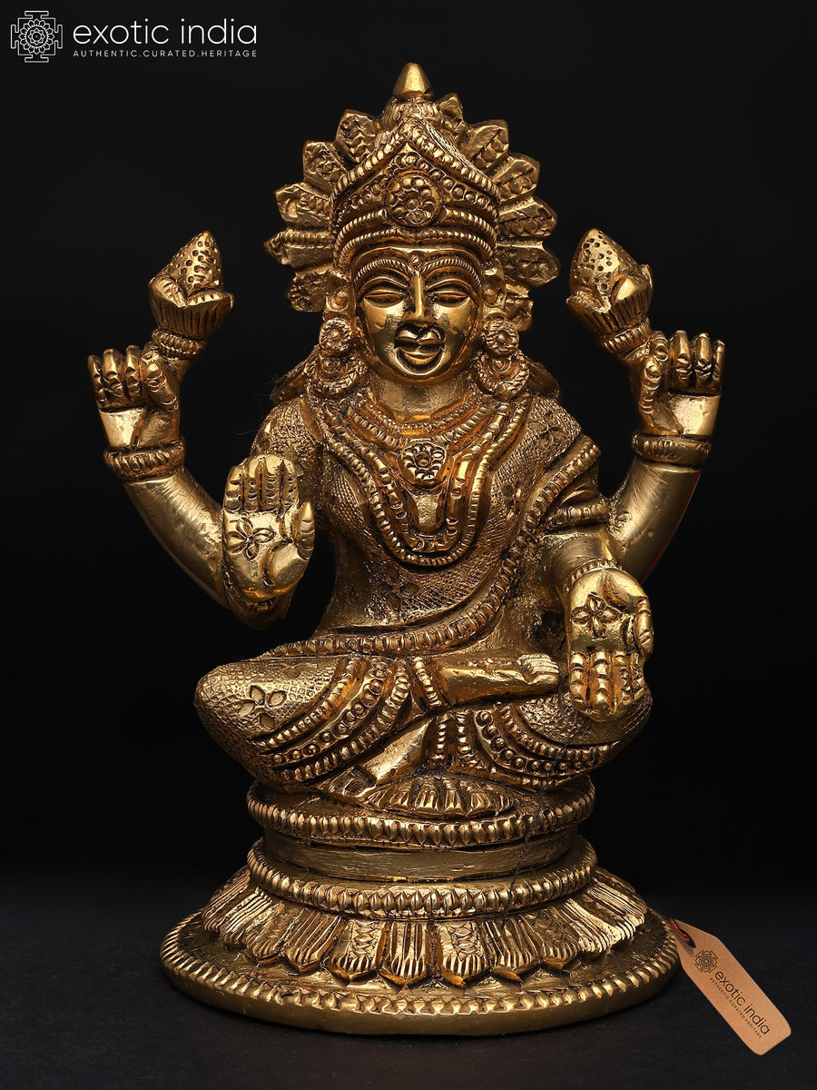 4" Small Goddess Lakshmi Brass Idol for Wealth & Pooja