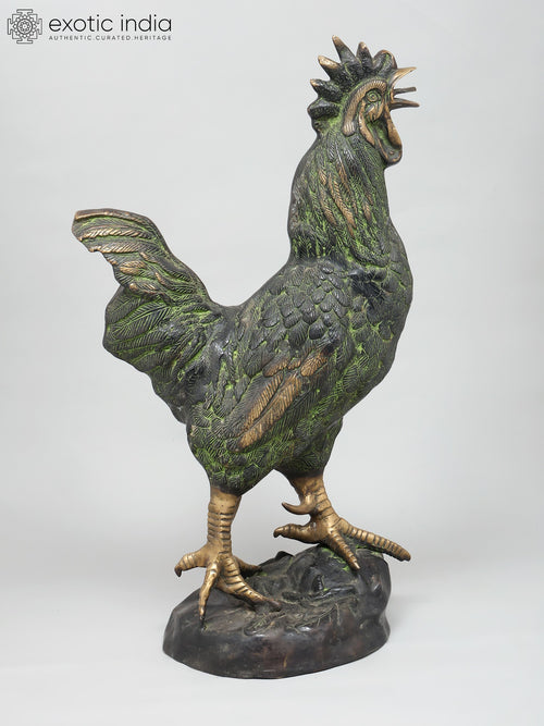 26" Brass Rooster Statue for Home Decor