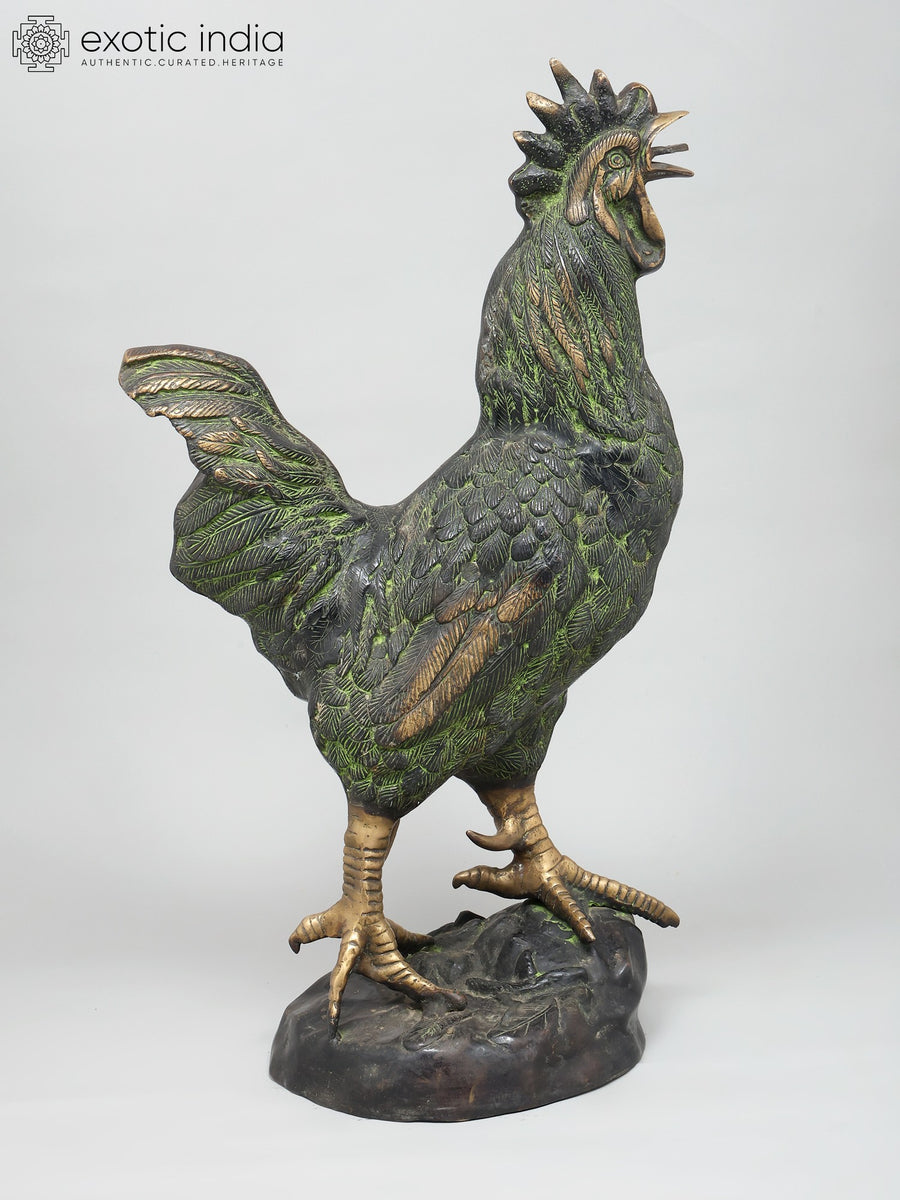 26" Brass Rooster Statue for Home Decor
