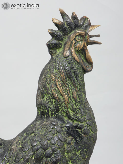 26" Decorative Rooster Statue in Brass | Home Decor