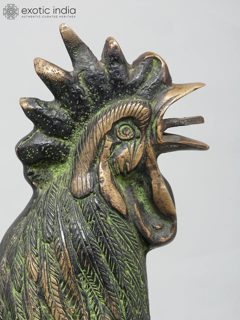 26" Decorative Rooster Statue in Brass | Home Decor