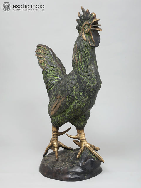 26" Decorative Rooster Statue in Brass | Home Decor