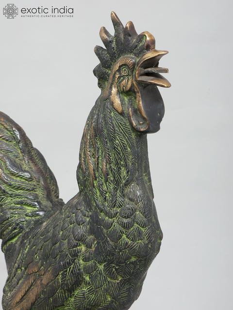 26" Decorative Rooster Statue in Brass | Home Decor