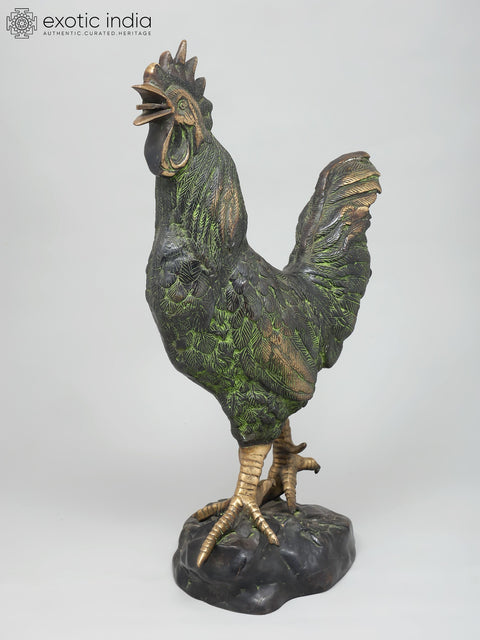 26" Decorative Rooster Statue in Brass | Home Decor