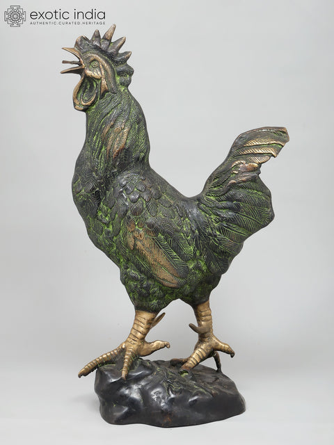 26" Decorative Rooster Statue in Brass | Home Decor