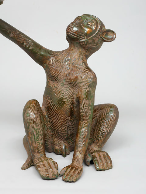 14" Decorative Brass Monkey Holding Urli | Table Decor