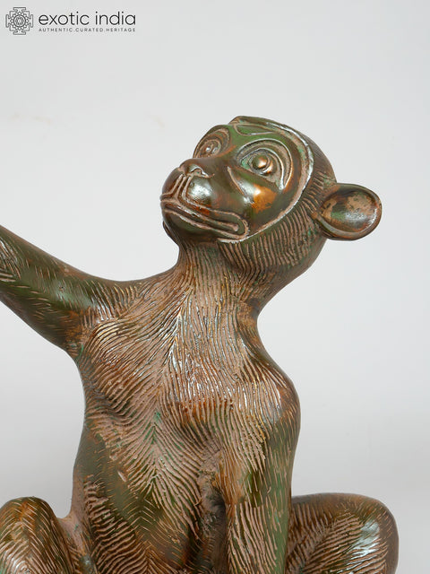 14" Decorative Brass Monkey Holding Urli | Table Decor