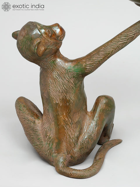 14" Decorative Brass Monkey Holding Urli | Table Decor