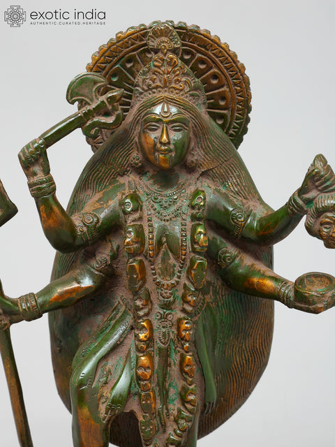 9" Four Armed Hindu Goddess Kali Standing on Lord Shiva | Brass Statue