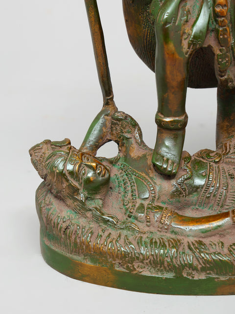 9" Four Armed Hindu Goddess Kali Standing on Lord Shiva | Brass Statue