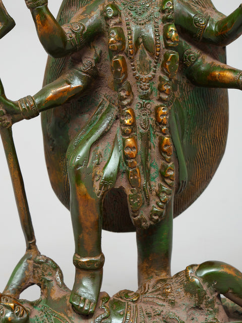 9" Four Armed Hindu Goddess Kali Standing on Lord Shiva | Brass Statue