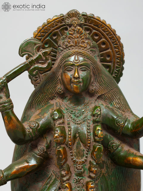 9" Four Armed Hindu Goddess Kali Standing on Lord Shiva | Brass Statue